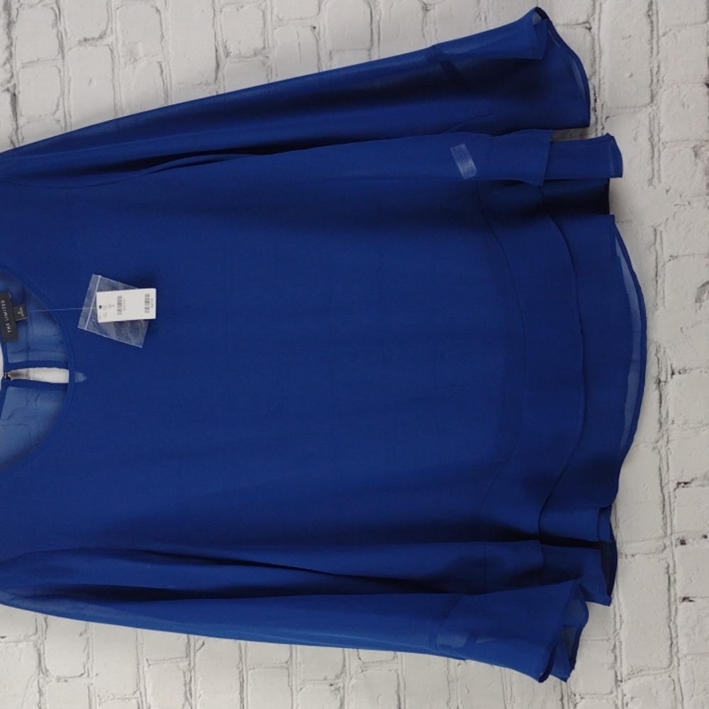 NWT The Limited Blue Sheer Ruffle Bell Sleeve Top Small - Picture 3 of 11